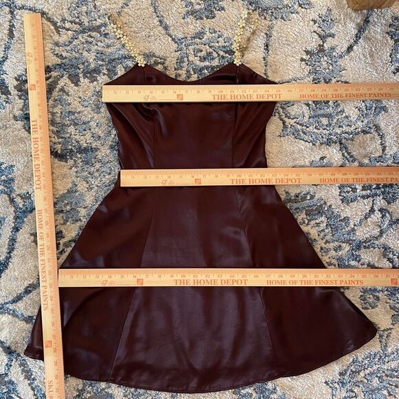 Vtg Y2K Jessica McClintock Gunne Sax Brown Satin Mini Dress Daisy Straps Sz 5/6 - Picture 9 of 9